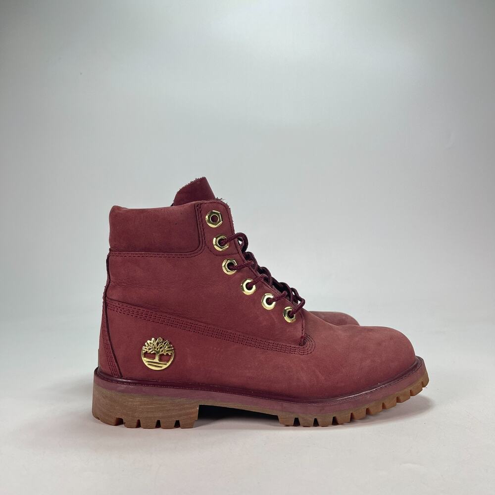 Timberland Premium 6 Inch Deep Red Nubuck Waterproof Hiking Boots Youth Size 4
